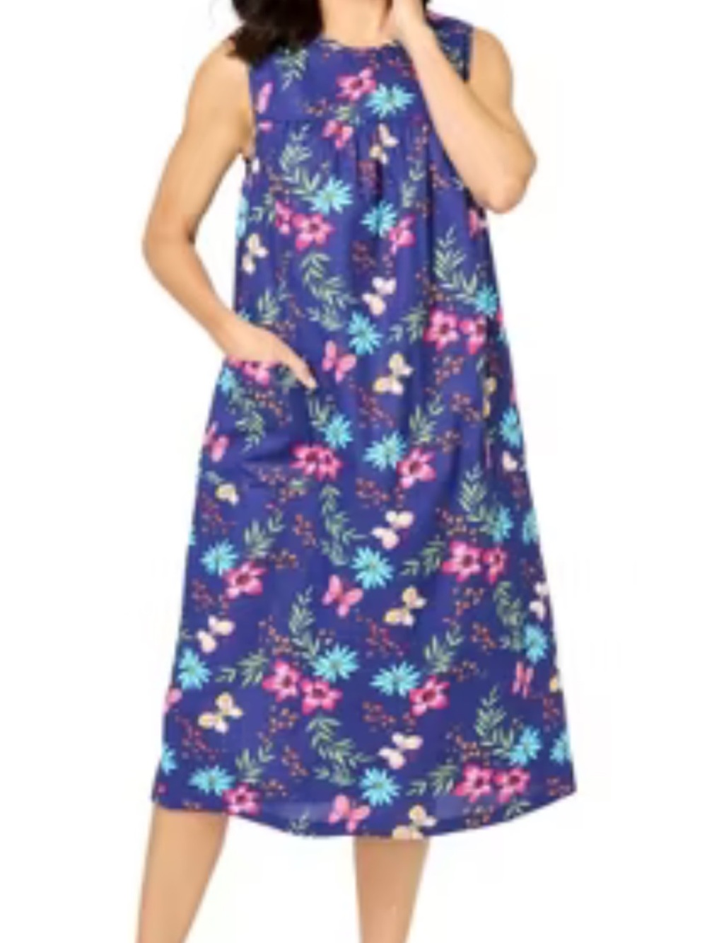 Only Necessities Navy Floral Sleeveless A-Line Dress
